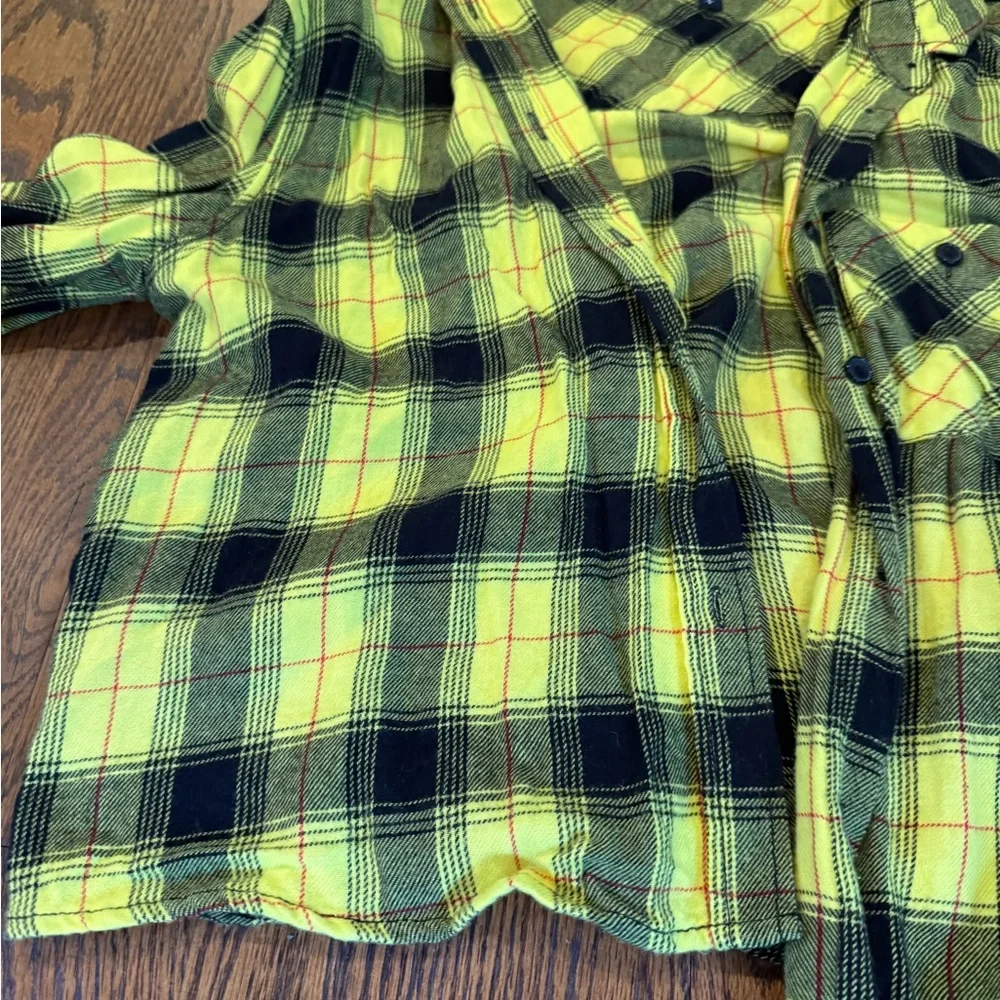 Bright Yellow and Black Plaid Shirt - Picture 3 of 4